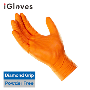 Disposable Orange Nitrile Diamond Grip Gloves